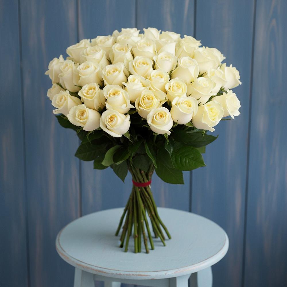 Букет 51 Белая роза Эдлесс Лав в Сагопши
