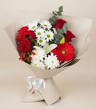 Букет цветов из:  Розы, Хризантемы, Герберы и Лилии в Сагопши