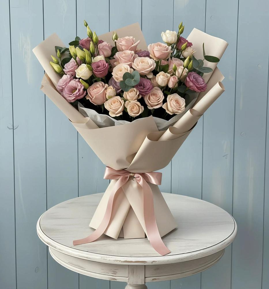 Букет цветов из: Розы и Лизиантусы в Сагопши