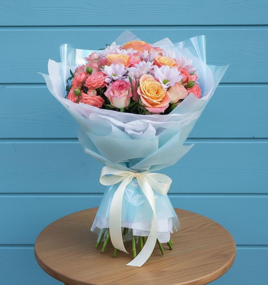 Букет цветов из: Хризантемы и Розы в Сагопши