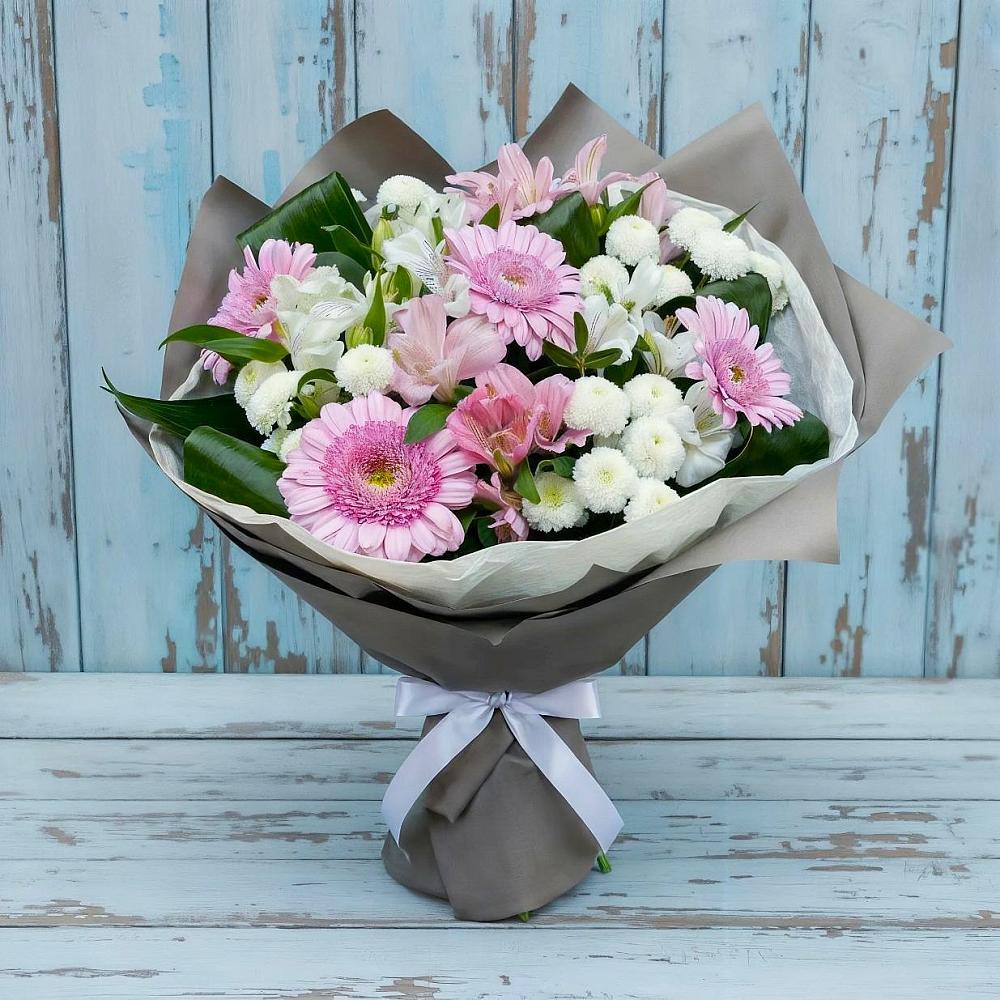 Букет цветов из: Герберы, Альстромерии и Хризантемы в Сагопши