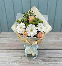 Букет цветов из:  Герберы, Розы и Хризантемы #REPLACE_PRED# Сагопши